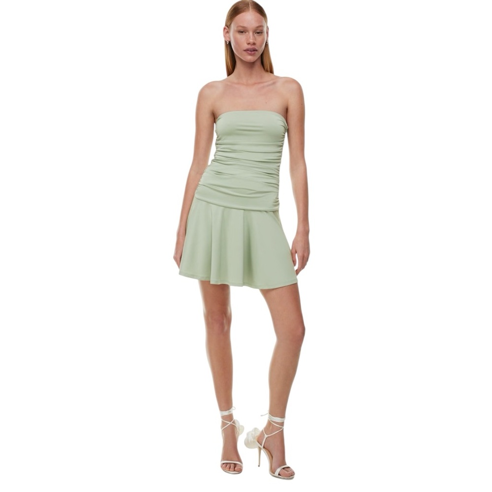Aritzia Socialista Green sleeveless‎ Tube Top dress ruched Jersey Knit xs